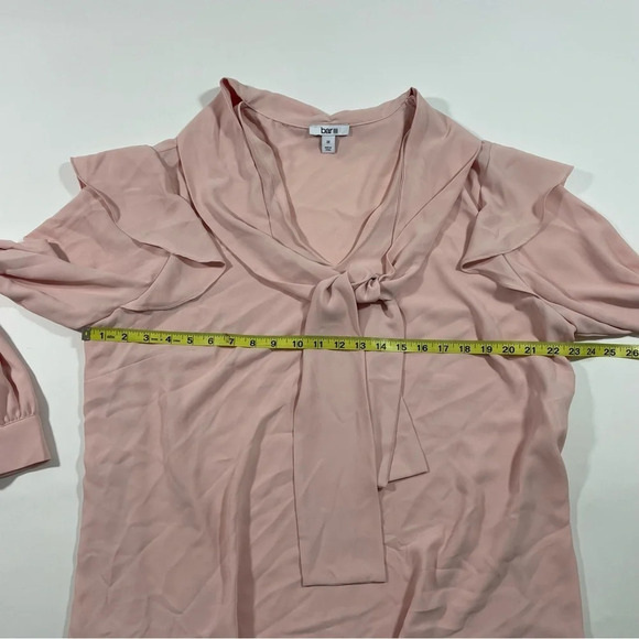 New Bar III Plus Long Sleeve Tie Neck Blouse Ruffle Shoulder - Picture 6 of 7